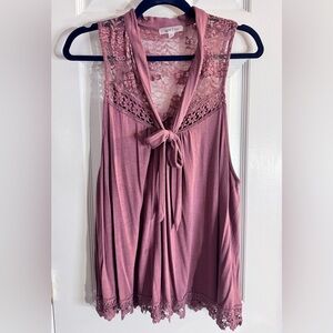 Taylor & Sage Dusty Rose Lace Tie Front Sleeveless Top Loose Fit Size Large